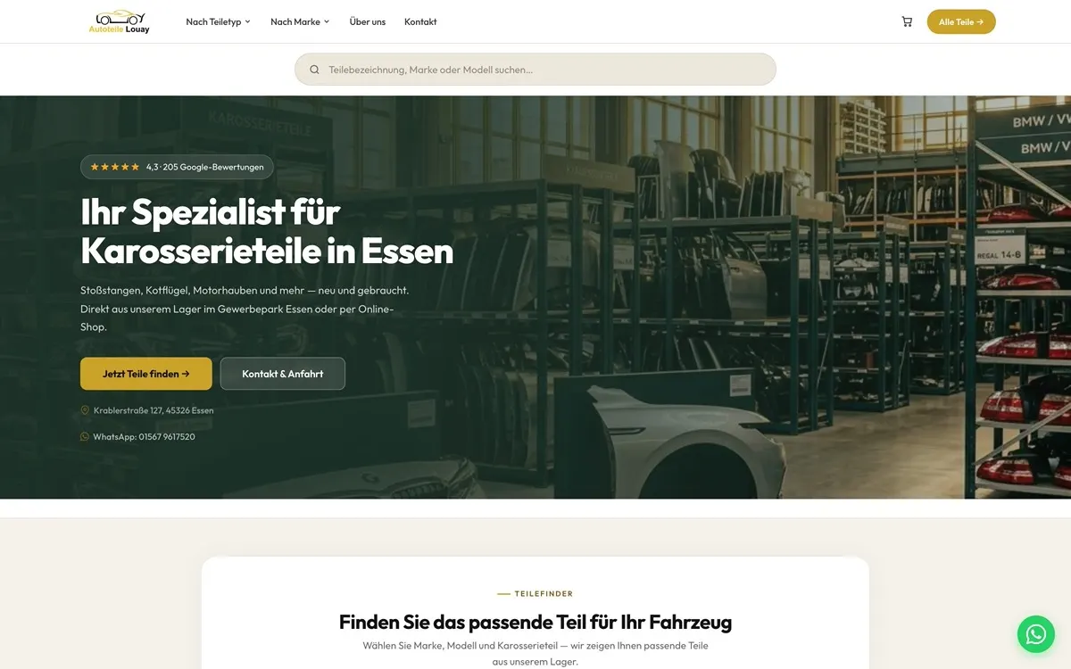Screenshot der Website Autoteile Shop — Ersatzteile-Marktplatz