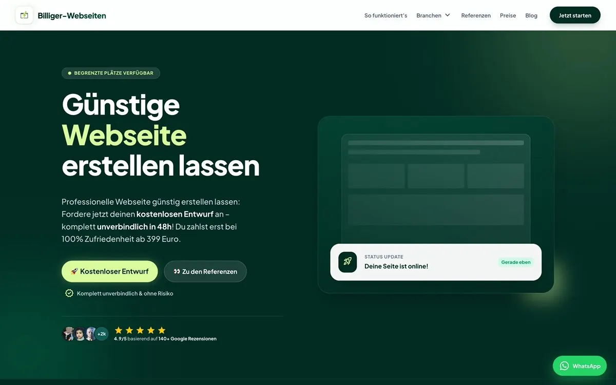 Screenshot der Website Billiger-Webseiten — Webdesign-Angebot