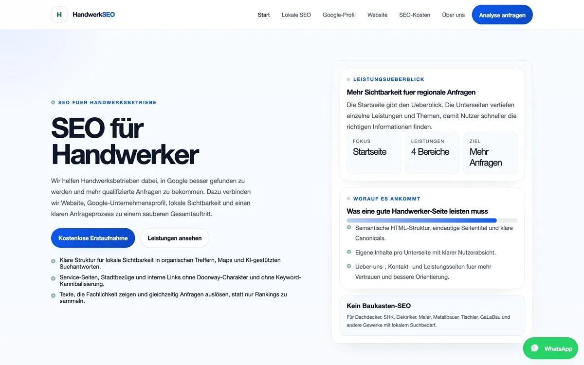 Screenshot der Website HandwerkSEO — SEO für Handwerksbetriebe