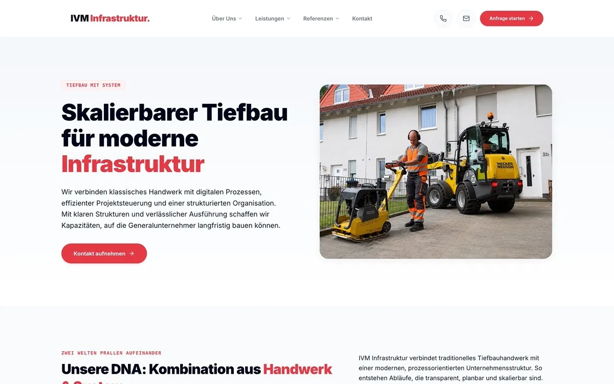 Screenshot der Website IVM Infrastruktur — Tiefbau & Infrastruktur
