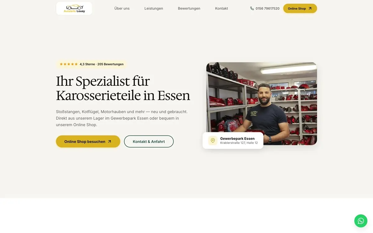 Screenshot der Website Autoteile Louay — KFZ-Ersatzteile Essen