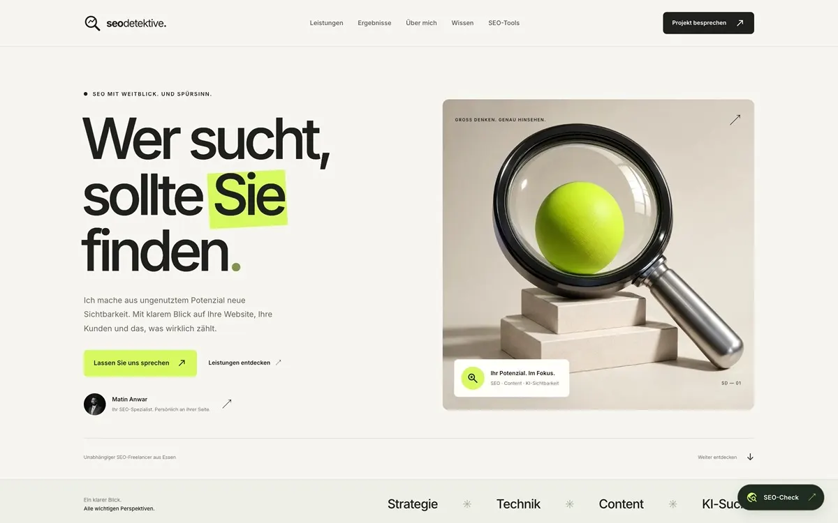 Screenshot der Website SEO Detektive — SEO-Freelancer Essen