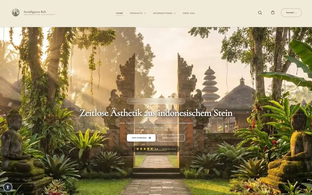 Screenshot der Website Steinfiguren Bali — E-Commerce · Steinkunst